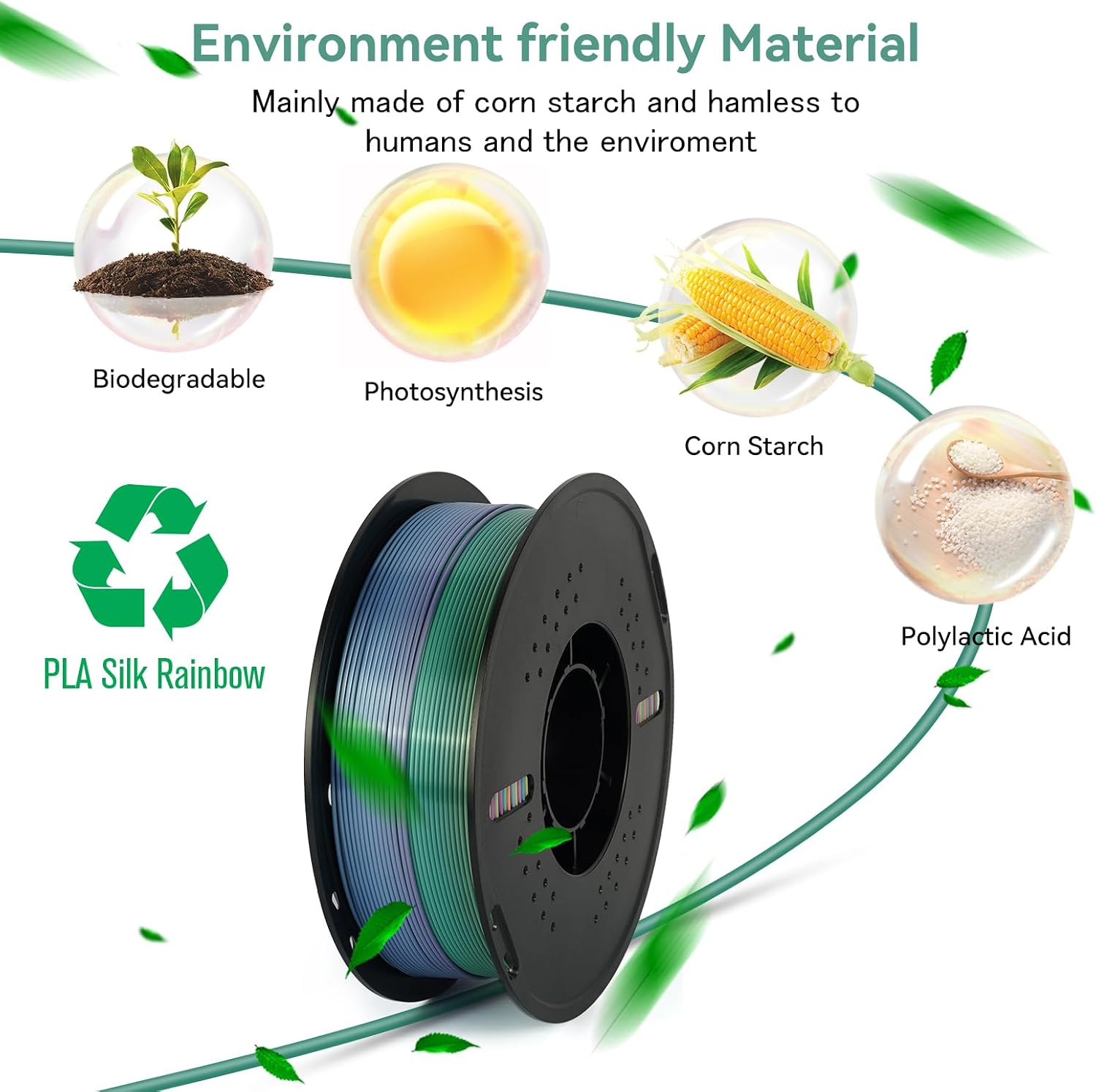Kingroon 10KG Silk Rainbow PLA Filament Bundle, 1.75mm Multicolor Gradient 3D Printing Filament, 10 x 1KG Spools, Dimensional Accuracy ±0.03mm, No Bubble & Less Warping, Fits Most FDM 3D Printers