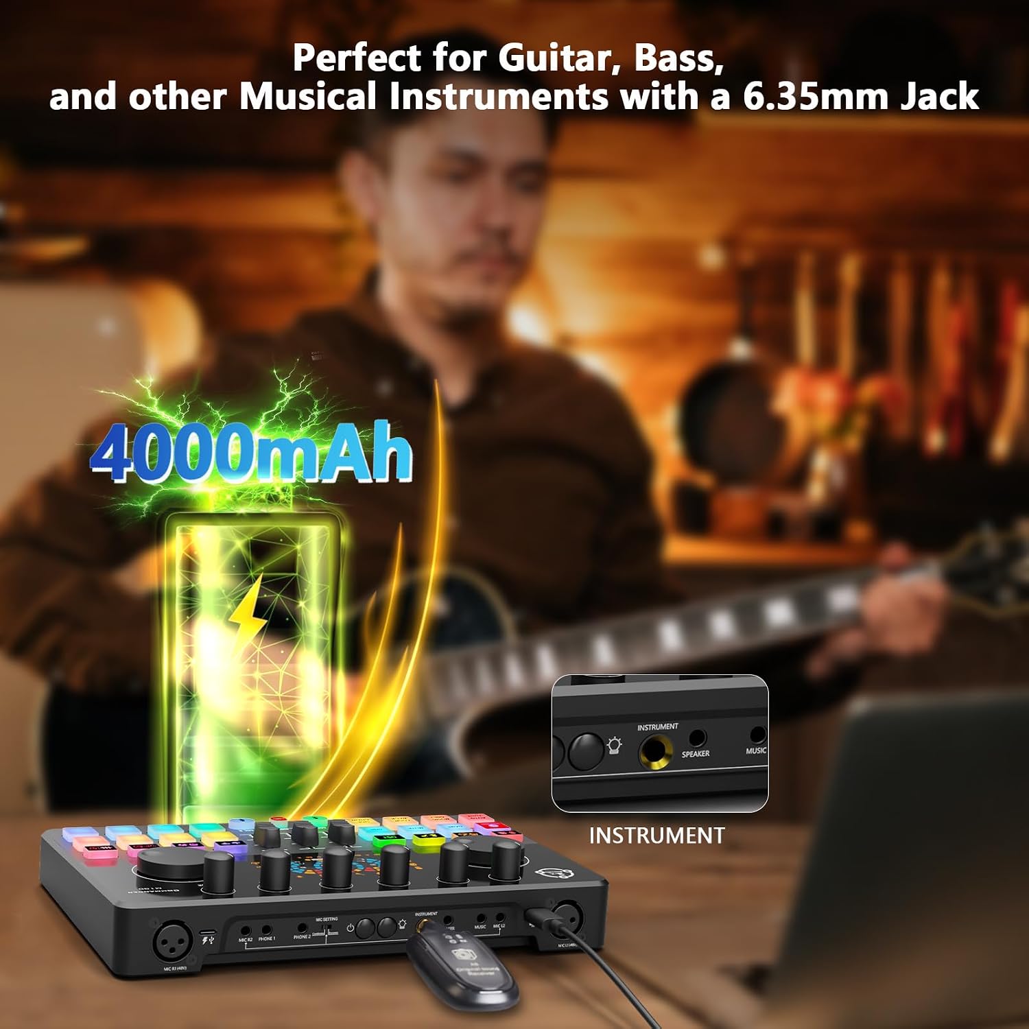Podcast Equipment Bundle for 2, Audio Interface DJ Mixer with 3.5mm Condenser Microphone for PC, Smartphone, Voice change,RGB for Recording, Streaming, Podcasting, Gaming, COMMANDER M100 3rd