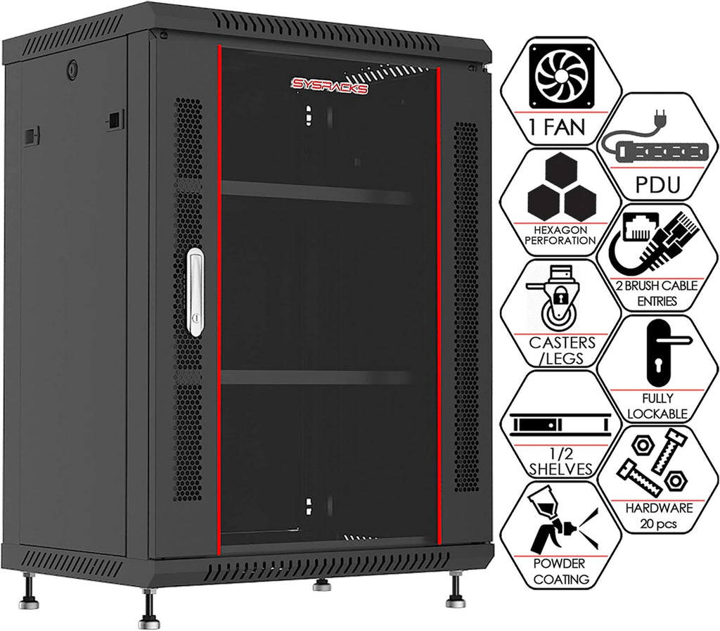 Server Rack – Wall Mount Rack - Locking Cabinet for Network - Electronics - Security - Audio - Video - AV Equipment - Data Rack - Legs/Power Strip/Shelf/Fan - 24-Inch Deep Sysracks… (15U)
