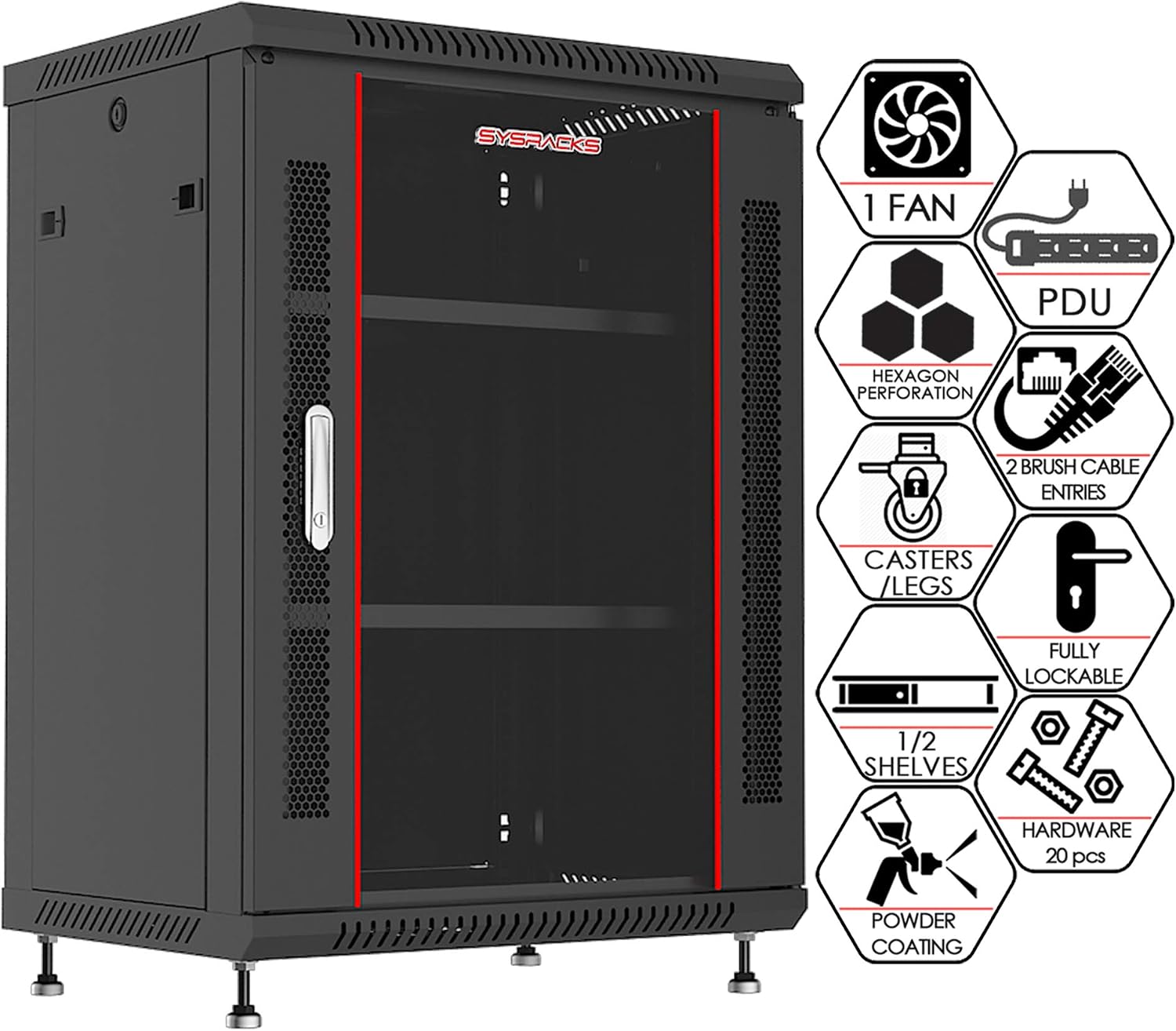 Server Rack – Wall Mount Rack - Locking Cabinet for Network - Electronics - Security - Audio - Video - AV Equipment - Data Rack - Legs/Power Strip/Shelf/Fan - 24-Inch Deep Sysracks… (15U)