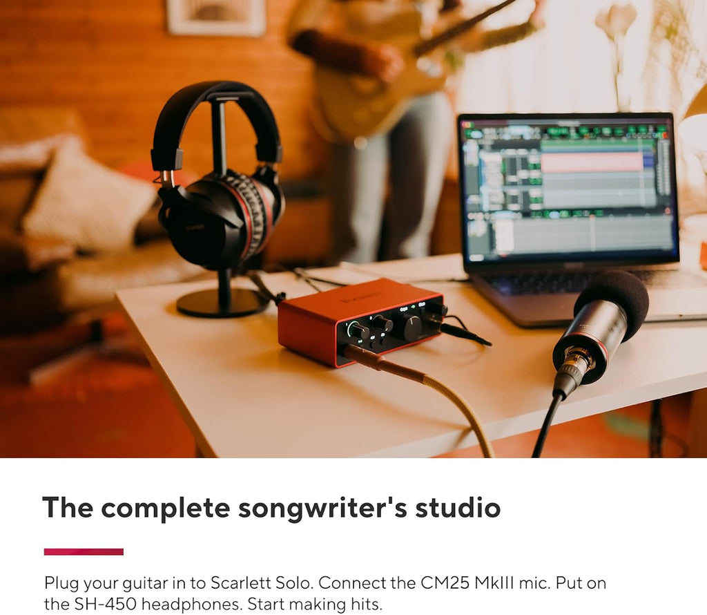 Focusrite Scarlett Solo Studio 4th Gen USB Audio Interface Bundle for the Songwriter, Guitarist or Vocalist with Condenser Microphone and Headphones for Recording, Songwriting, and Podcasting