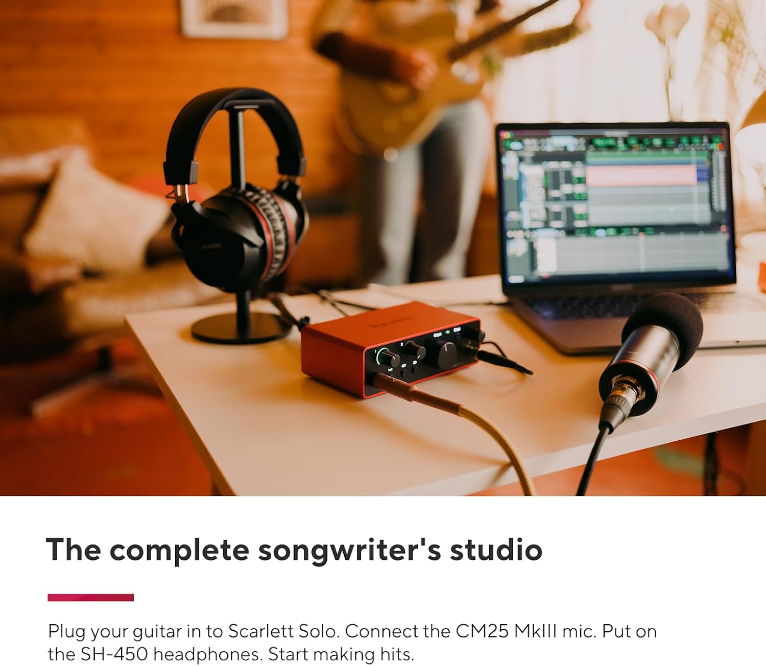 Focusrite Scarlett Solo Studio 4th Gen USB Audio Interface Bundle for the Songwriter, Guitarist or Vocalist with Condenser Microphone and Headphones for Recording, Songwriting, and Podcasting