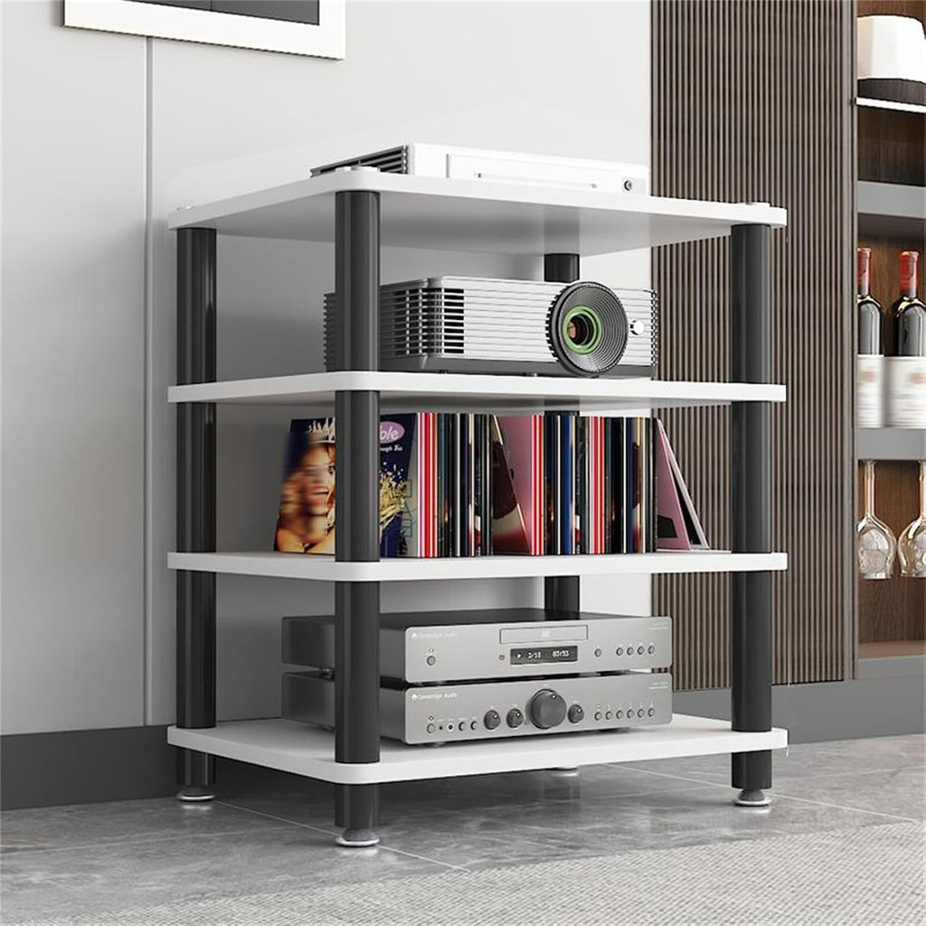 1/2/3/4 Tier Audio Rack Tower AV Media Stand Media Audio Tower Cabinet Entertainment Stereo Racks Audio/Video Component Cabinet AV Equipment Cabinet Display Stand,White,4 Tier
