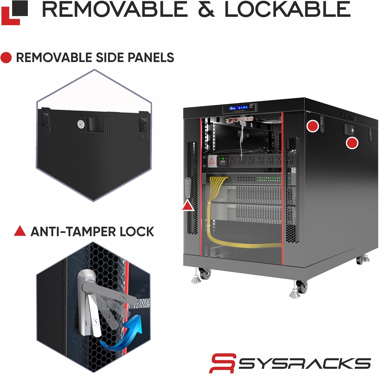 19' Server Rack Cabinet 12U – 35' Deep Network Cabinet Enclosure with Glass Door, Locking Panels, Cooling Fans, PDU & Shelf, IT Rack for Servers, Switches, AV Equipment