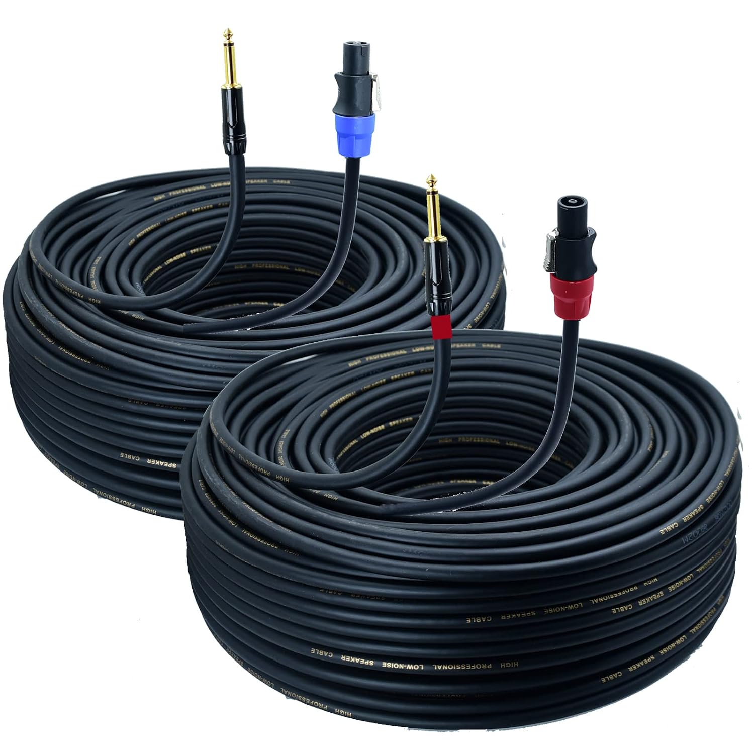 speak on 2Pcs Professional Speakon to 1/4 Inch ts Speaker Cable for pa jack Pair 14 awg Gauge Male Audio port plug Amplifier Connection dj amp Heavy Duty bocina Cord Wire ft with Twist Lock(100 feet)