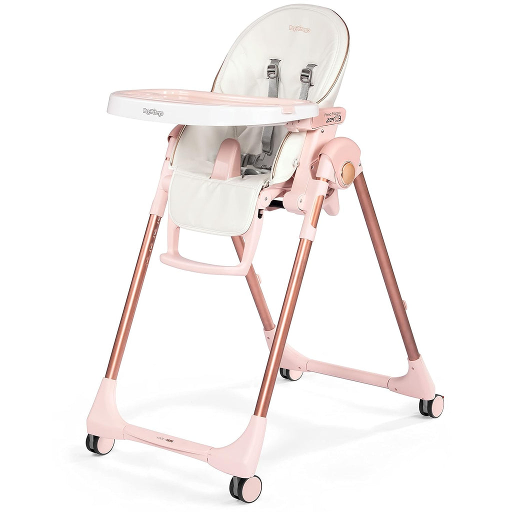 Peg Perego Prima Pappa Zero 3 - High Chair - for Children Newborn to 3 Years of Age - Made in Italy - Mon Amour (Rose Gold & White)