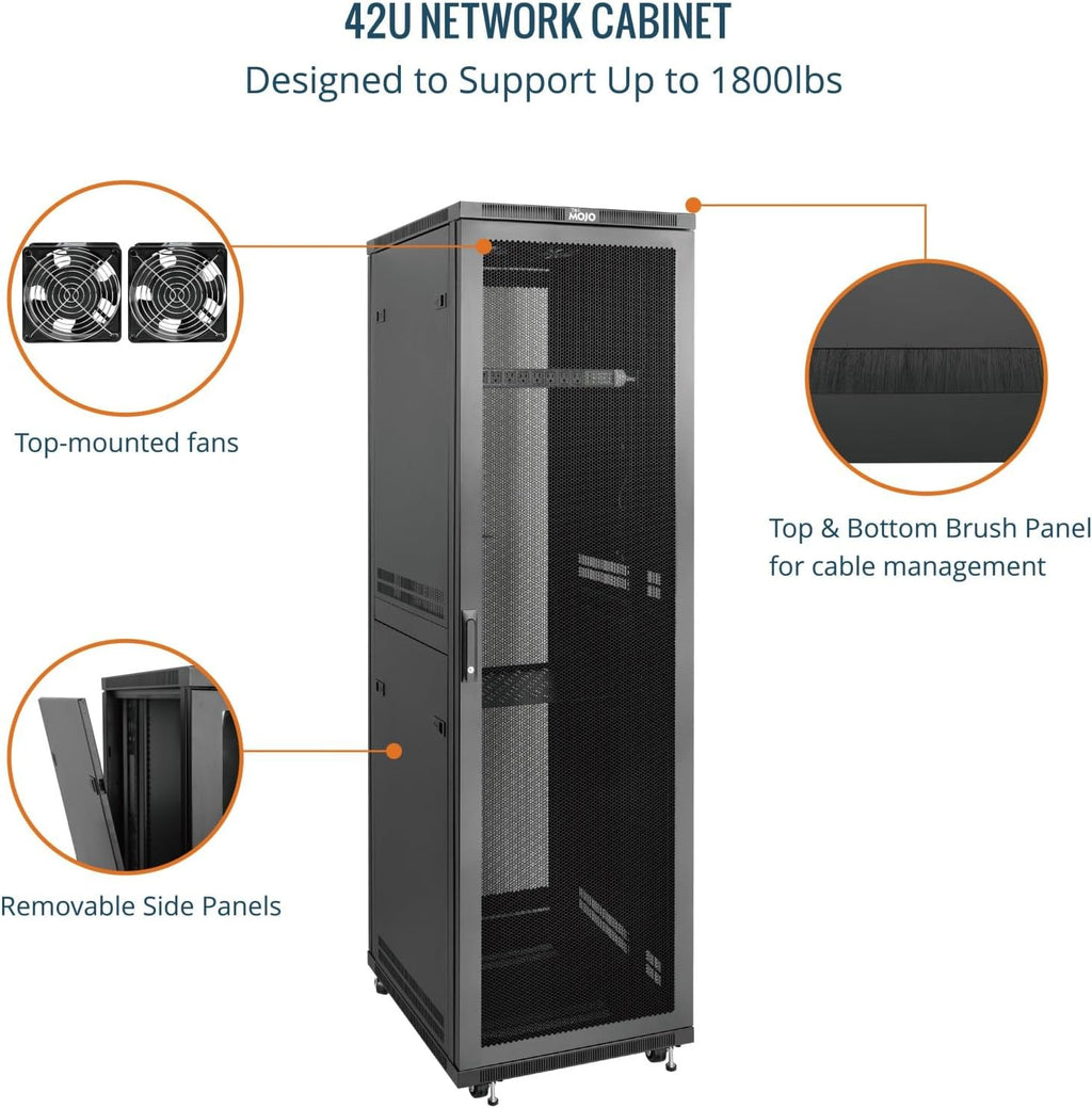 Tecmojo 42U Server Rack Network Cabinet 23.6' D x 23.6' W, Locking Data Cabinet Enclosure for 19' Server, Networking, AV & IT Equipment, Mesh Door, Black