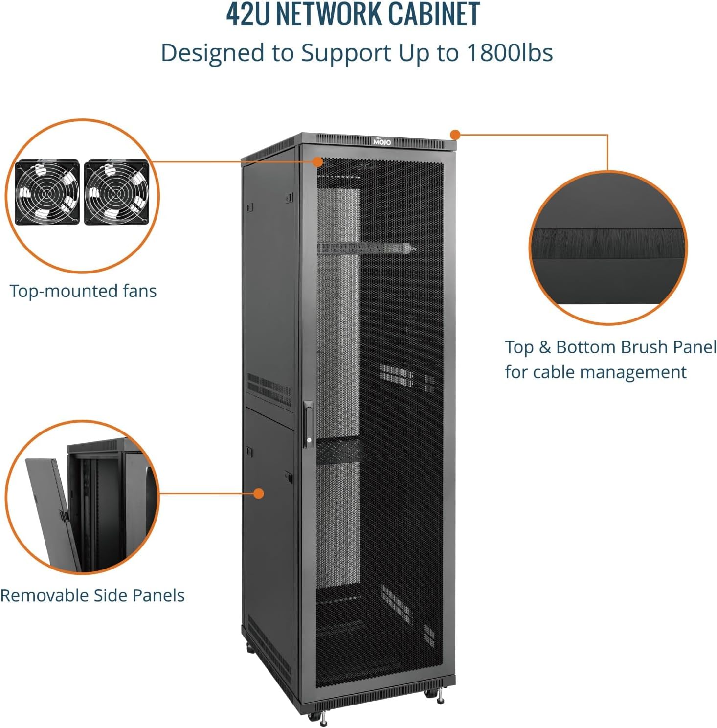 Tecmojo 42U Server Rack Network Cabinet 23.6' D x 23.6' W, Locking Data Cabinet Enclosure for 19' Server, Networking, AV & IT Equipment, Mesh Door, Black