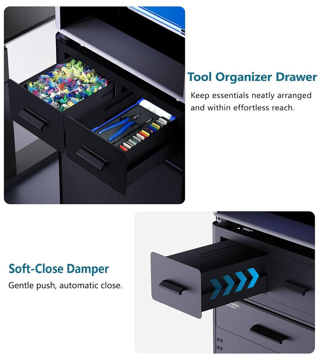 BIQU Panda Den H2 for Bambu-Lab H2D/H2S/H2C/X2D/P2S/P1S 3D Printers, Filament Waste Collection System for H2/P/X/A Series Printers, with Tool Storage Drawer, Custom Direct-Drop Poop Collecting Drawer