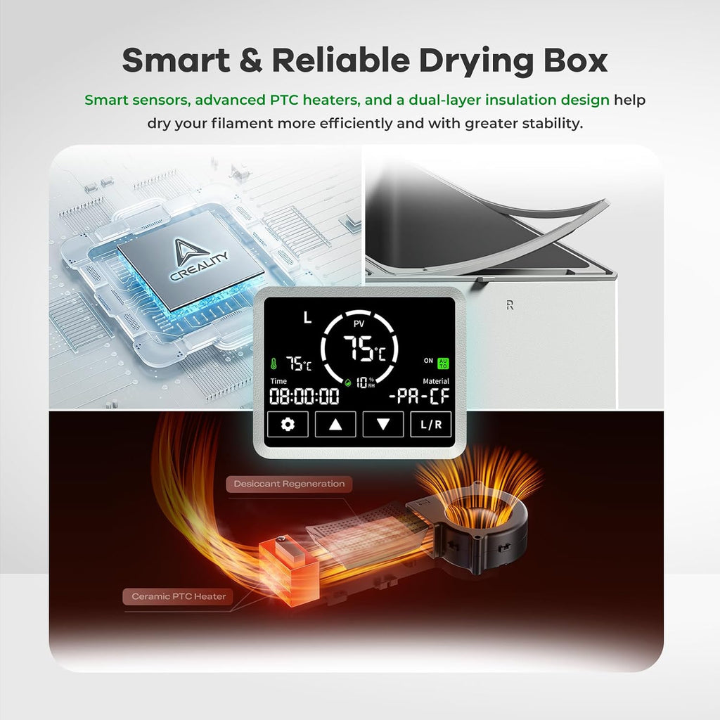 Creality Space Pi X4L Filament Dryer, 4 Spools 3D Printer Filament Dehydrator with Dual Independent Heating Chambers, 75°C High Temp & Smart Drying Box, Moisture-Proof Storage for PLA,PETG,TPU,ABS,etc