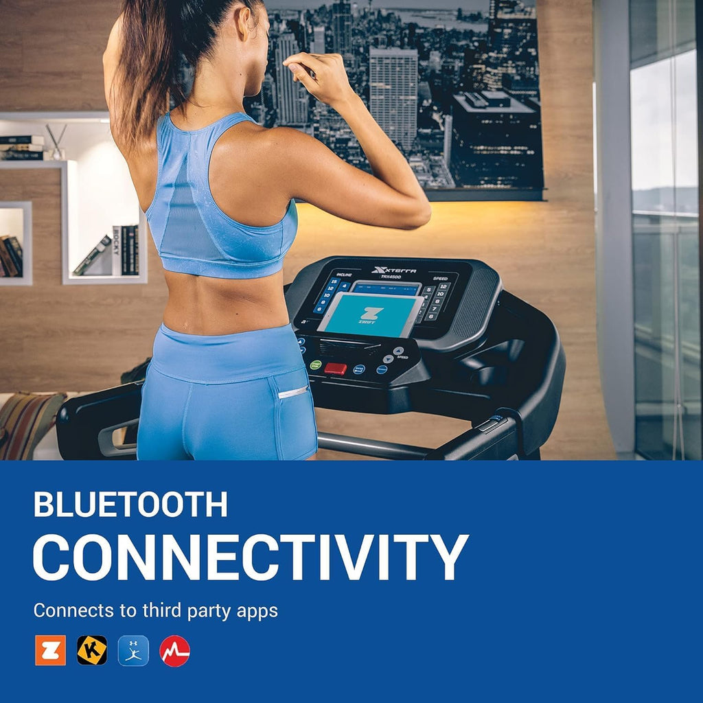 Xterra Fitness Sport Series Premium Folding Smart Treadmill, Handlebar Speed and Incline Controls, Large XTRASoft Cushioned Running Deck, Built-in FTMS-Enabled Bluetooth with XF Connect Fitness App