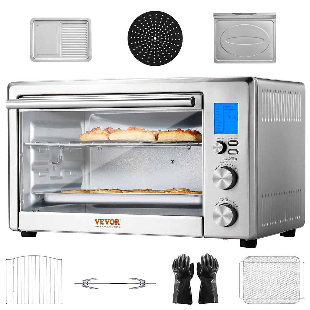 VEVOR Air Fryer Toaster Oven, 28L/29.6Qt Large Capacity 13 in 1 Functional Convection Oven, 1800W 2-Tier Toaster Ovens Countertop Combo with Wire Racks, Pizza Pan, Gloves, Home and Commercial Use