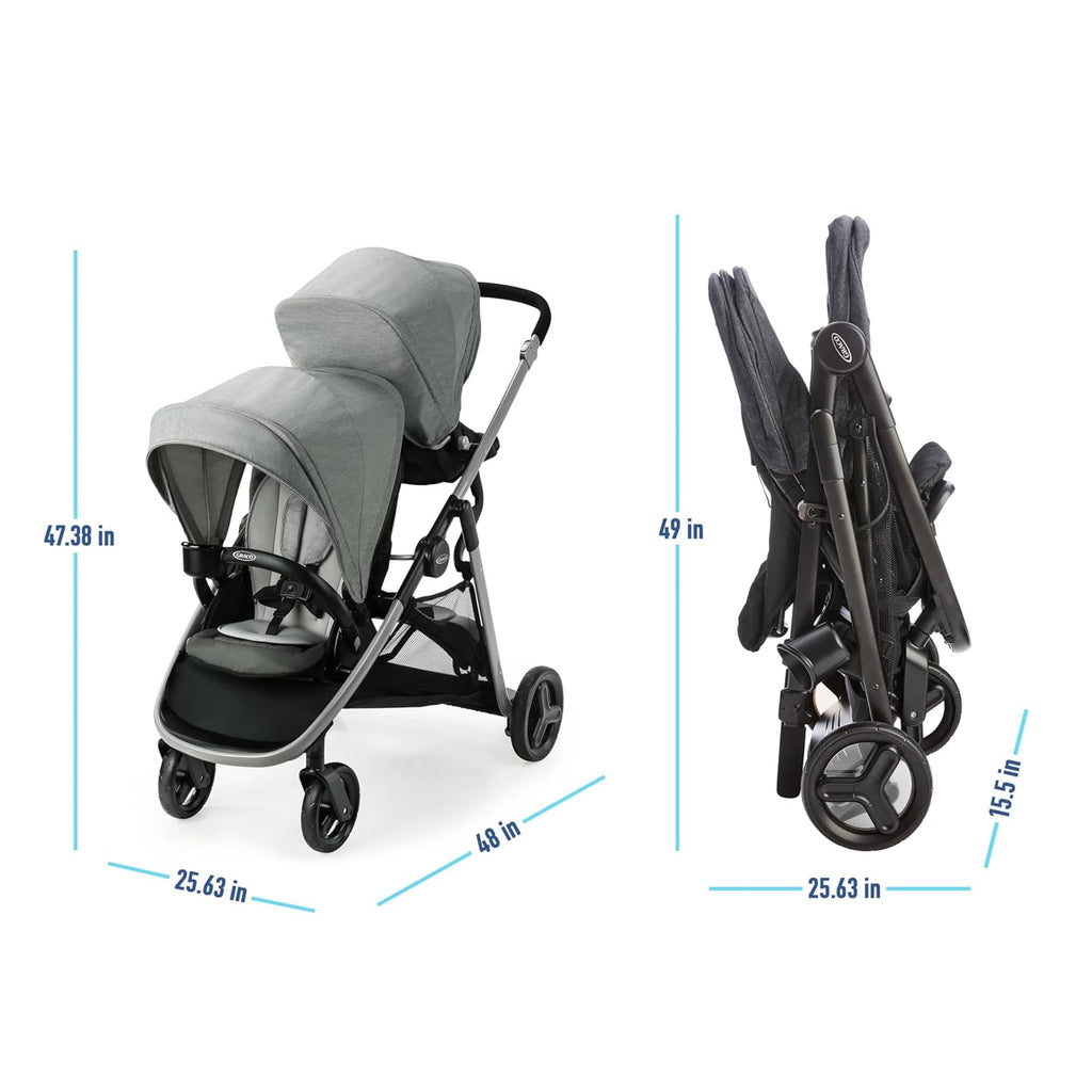 Graco Ready2Grow LX 2.0 Double Stroller, Twin Baby Stroller Features Bench Seat and Standing Platform Options, Compact Fold Perfect for Baby Travel, Clark
