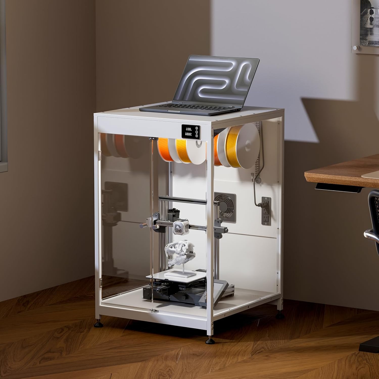 Crafit 3D Printer Cabinet, 3D Printer Enclosure with Ventilation, Thermo-Hygrometer and LED Light, Effectively Noise Reduction, Fits 3D Printers Up to 23''W x 22.4''D x 25.4''H