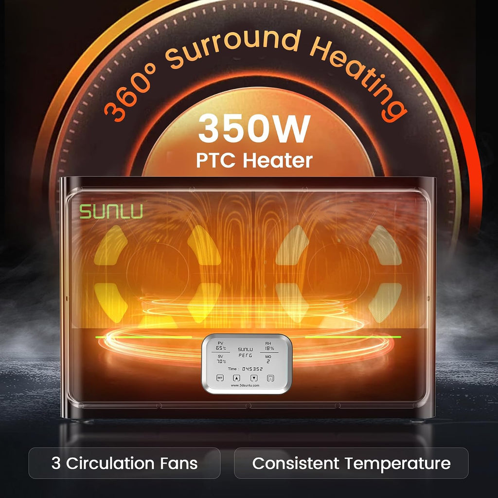 SUNLU Official 3D Printer Filament Dryer S4, 4 Spools Capacity, Upgraded 3 Circulation Fans, 350W PTC Heater, 70℃ Max Temperature, Intelligent Humidity Control, Nylon TPU PLA PETG ABS Filament, Black