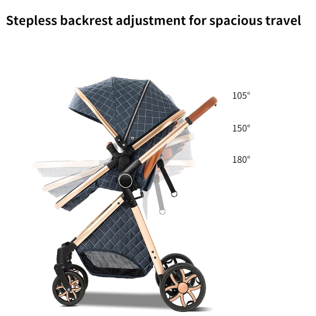 2 in 1 Baby Stroller, Convertible Pram, Reversible Standard Stroller, Portable Baby Buggy, Infant Carriage, Foldable High Landscape Pushchair for Toddler Newborn (225 Pink)