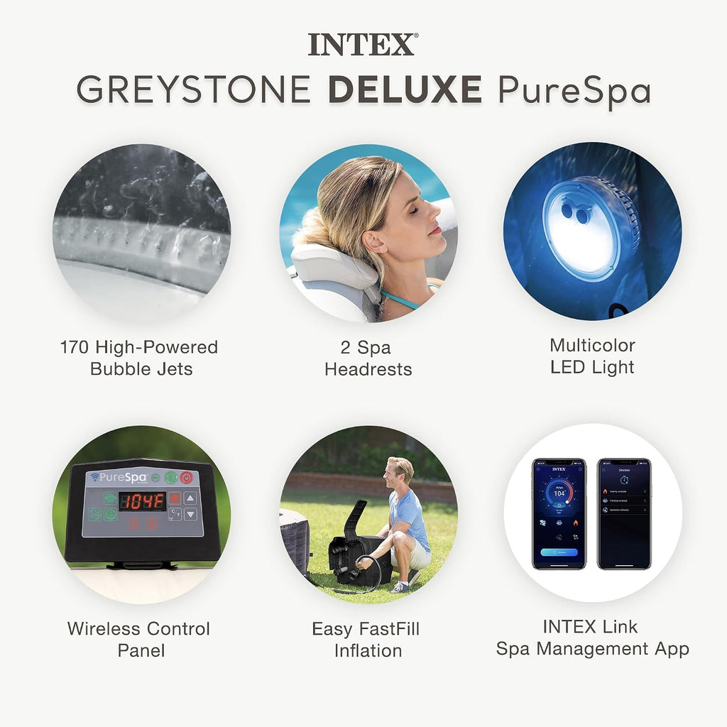 Intex PureSpa Plus Greystone Inflatable Square Outdoor Hot Tub Spa, 94 x 28 Bundled with Type S1 Easy Set Spa Filter Replacement Cartridge, (12 Pack)