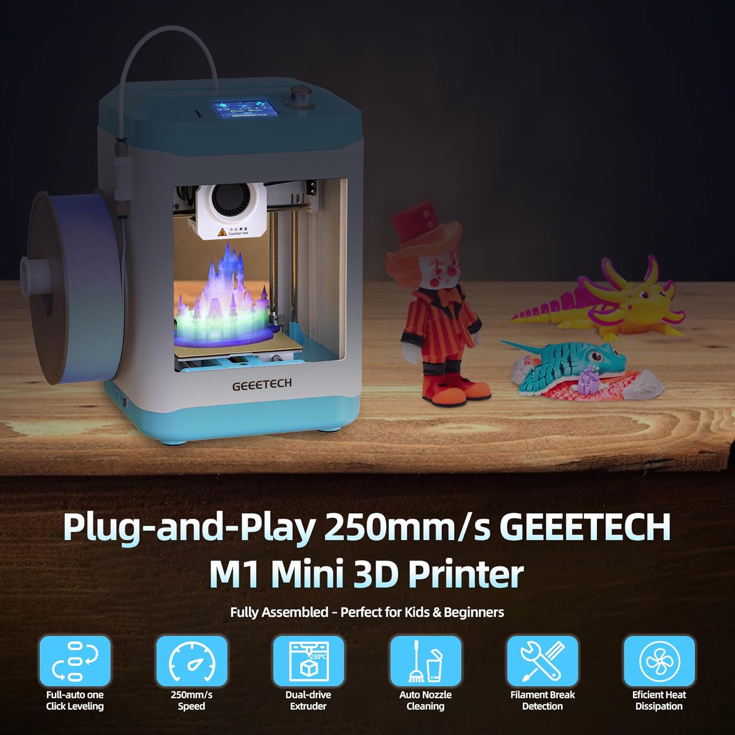 Geeetech 3D Printer for Kids & Beginners, High-Speed Mini 3D Printer, Auto-Leveling, Fully Open Source Pre-Assembled STEM Learning Tool, 3.94x4.33x3.94in Print Size for Home/School