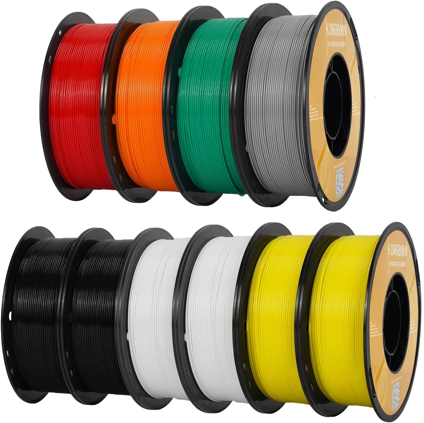 Kingroon 3D Printer Rapid PETG Filament Bundle1.75mm,Dimensional Accuracy +/- 0.03 mm,1kg/Spool(2.2lbs),10 Spools PETG Filament Bundle-2×Black+2×White+2×Yellow+1×Gray+1×Red+1×Orange+1×Green