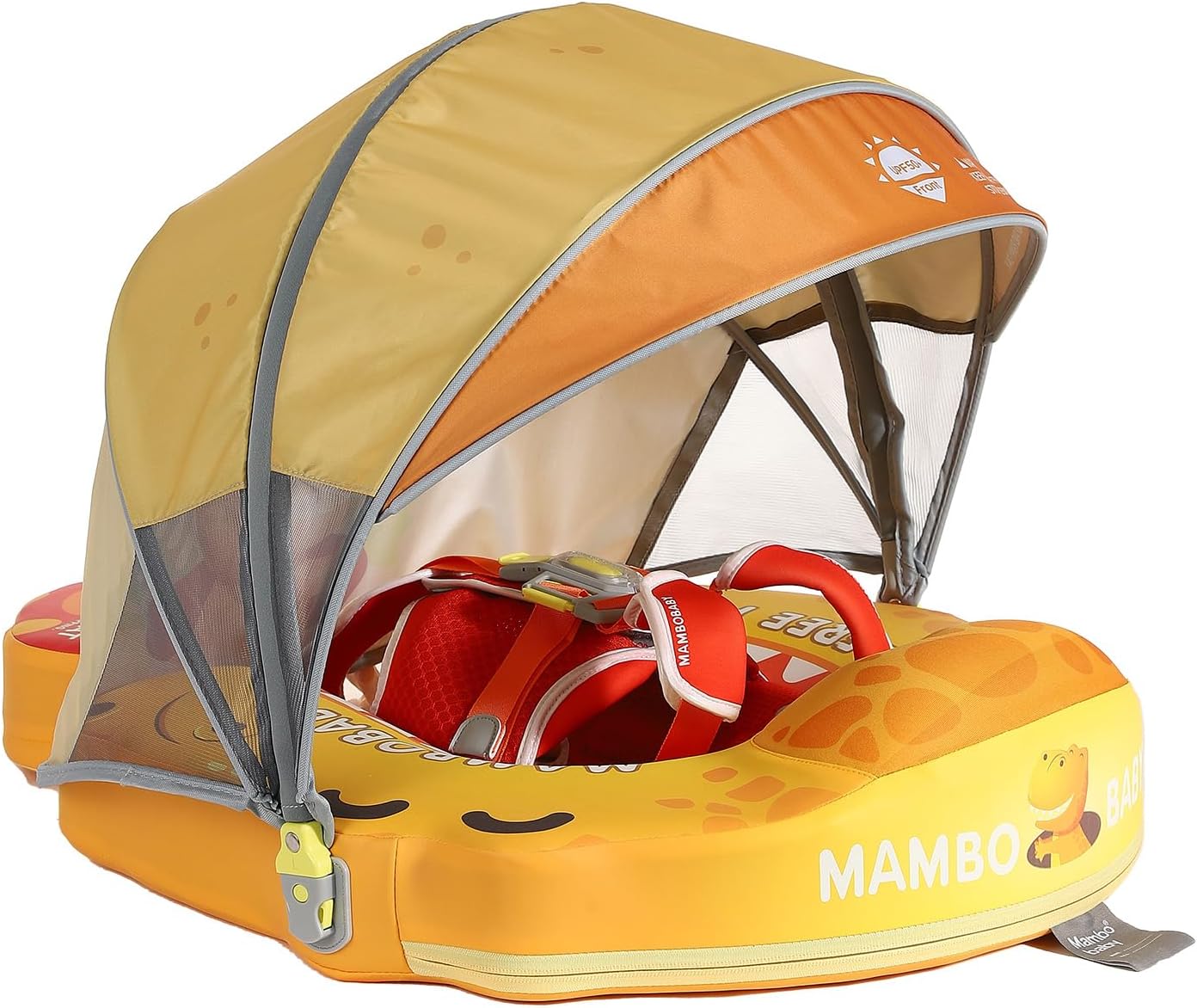 Mambobaby Float Deluxe Baby Pool Float: Safe & Comfortable Swim Trainer for Infants & Toddlers, Non-Inflatable Design, UV Protection Canopy, Fun Water Experience for Ages 3-24 Months