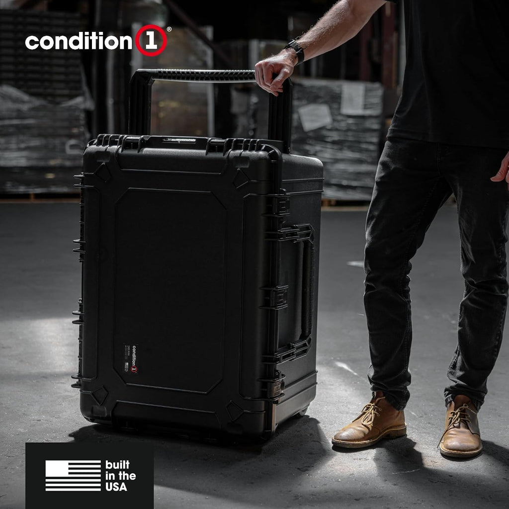 Condition 1 33' Large Rolling Hard Case Model 2152, Lockable Storage Box, IP67 Waterproof Plastic Case Protective Luggage, Camera Tactical Gear, Made in USA, 32.95'x 24.96'x18.74' Black