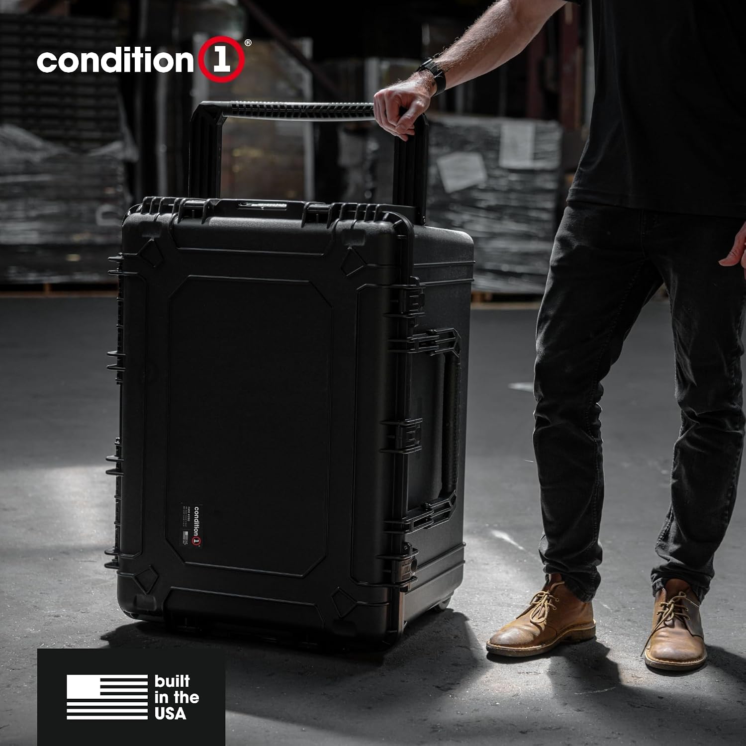 Condition 1 33' Large Rolling Hard Case Model 2152, Lockable Storage Box, IP67 Waterproof Plastic Case Protective Luggage, Camera Tactical Gear, Made in USA, 32.95'x 24.96'x18.74' Black