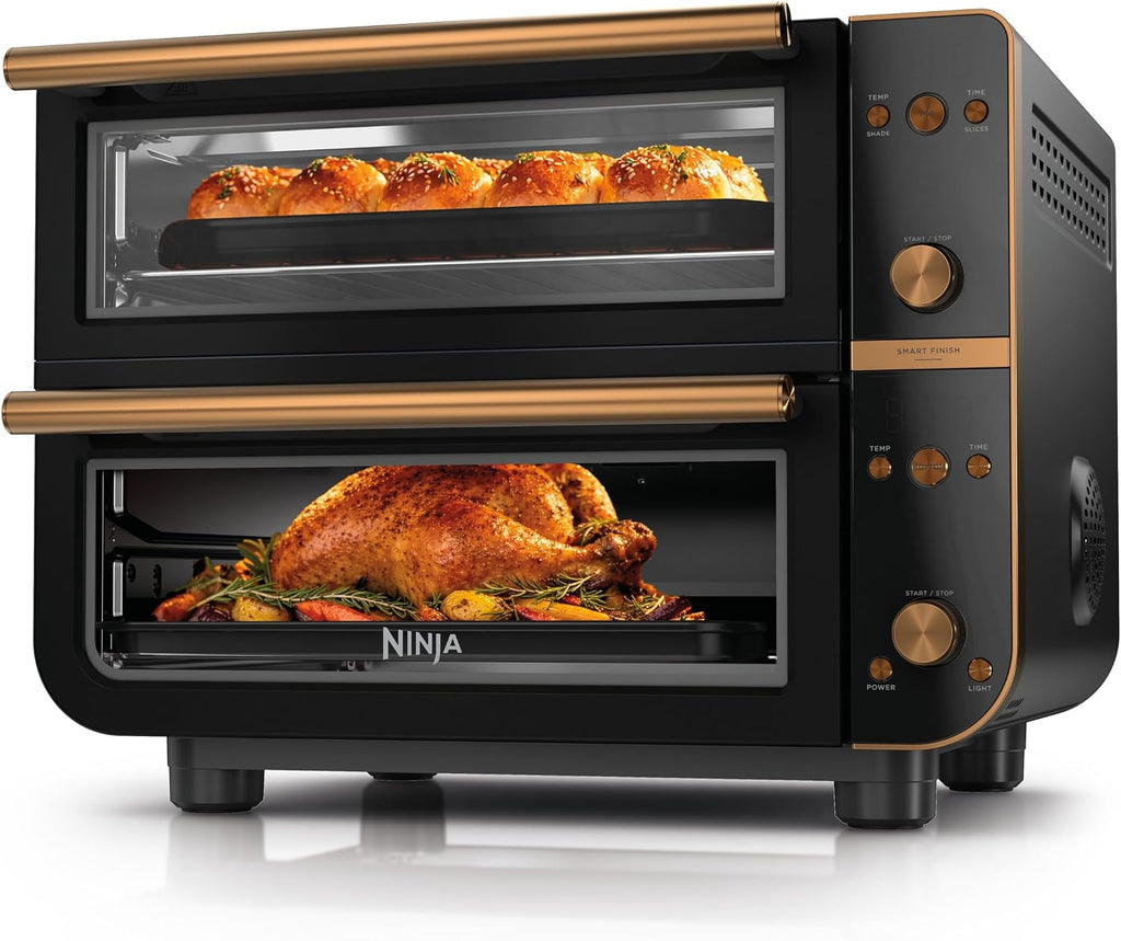 Ninja Double Oven Pro Smart XL Countertop Oven & Air Fryer | 30.2 Qt Capacity |12-in-1 Versatility with Smart Finish & DualZone Tech to Cook 2 Meals at Once | Fit up to 4.5lb Chicken | Onyx | DCT801BK