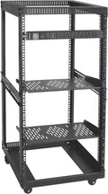 RIVECO 22U Open Frame Server Rack with Brake Casters +19' Rail Mounting PDU (8 Outlets) Power Strip with Surge Protector + 2PCS Rack Shelves Cantilever Tray Set Black