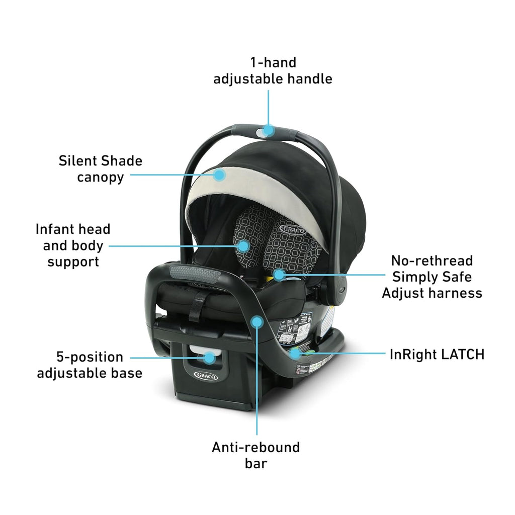 Graco® SnugRide SnugFit LX Infant Car Seat, Baby Car Seat with Anti-Rebound Bar for Extra Safety, SnugLock Easy Install Carseat, 1-Hand Adjustable Handle, No-Rethread Harness, Baby Essentials, Pierce