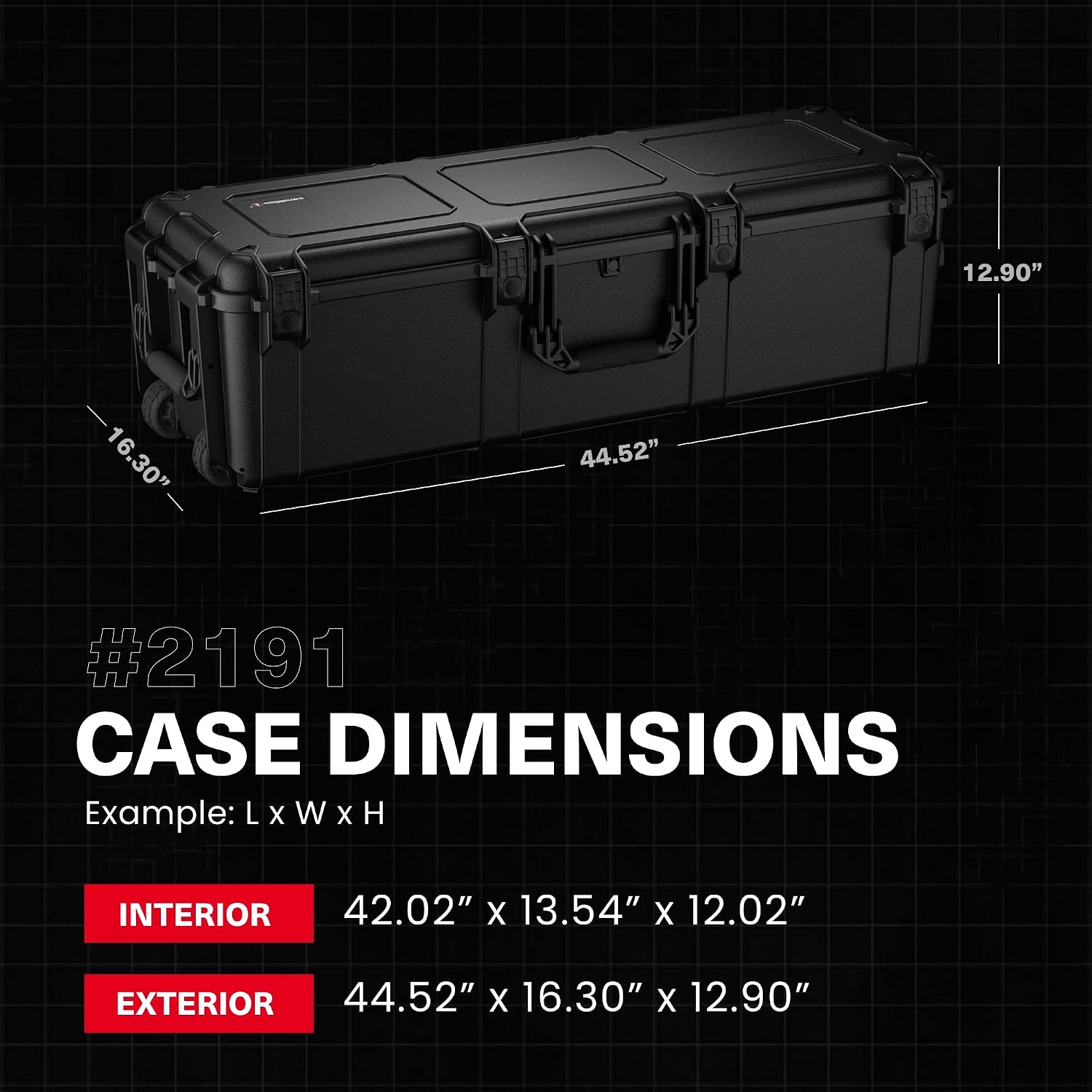 Condition 1 45' Empty Waterproof Hard Case w/Wheels – Lockable, TSA Approved Gear Storage Long Trunk, IP67-Rated Waterproof, Stackable, Rugged Travel Case – Black, Made in USA, 44.52'x16.30'x12.90'