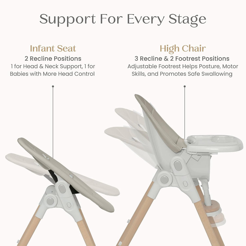 Delta Children Duet 2-in-1 High Chair and Infant Seat - Dishwasher Safe Meal Tray - FSC-Certified Wood, Taupe