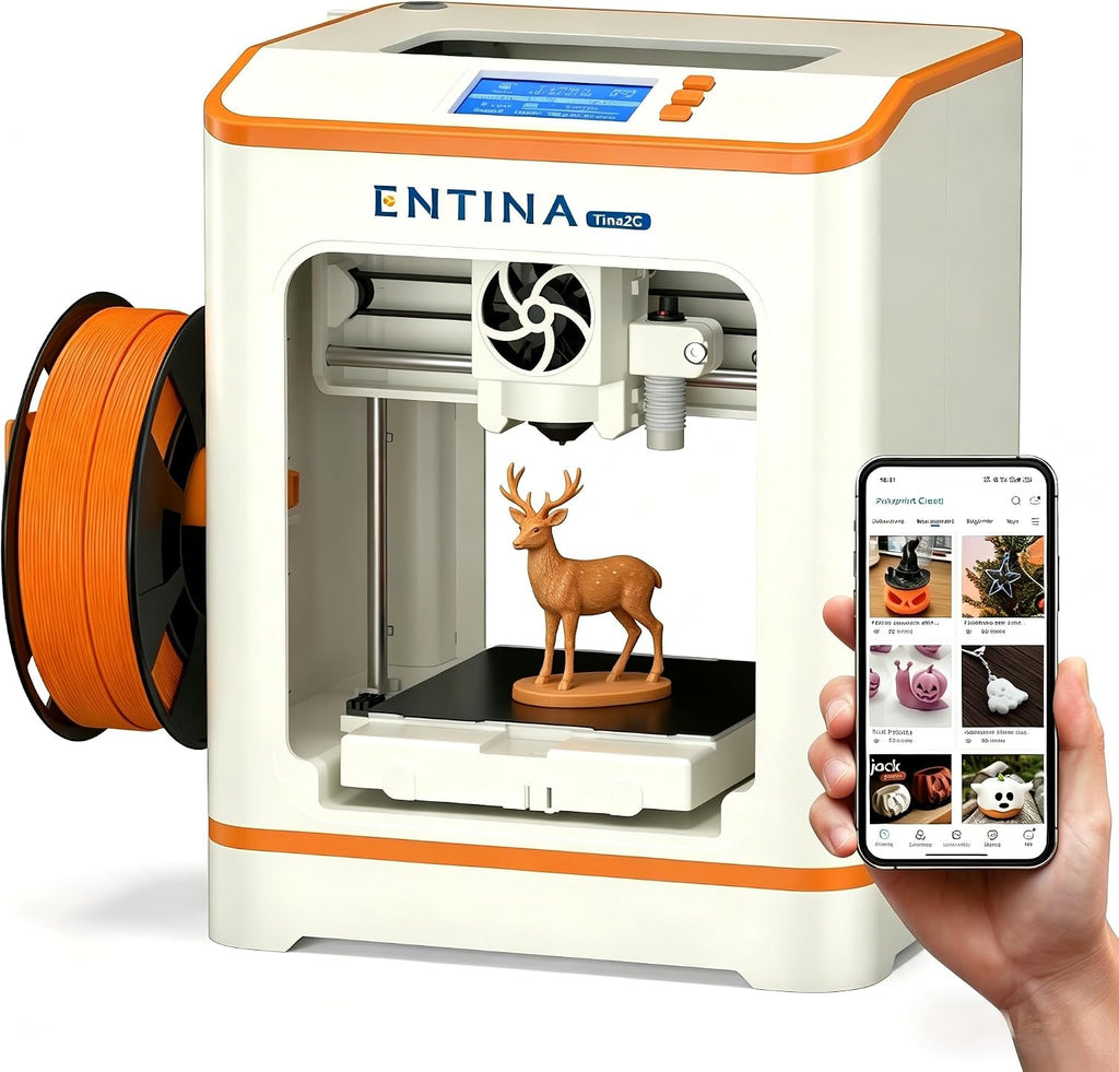 Entina Tina2C 3D Printer for Kids & Beginners, Fully Assembled Starter Mini 3D Printer, Start in 8 Mins, App & WiFi Control, Auto Leveling, 1500+ Model Library, 20+ Creative DIY Modules for STEM, Home