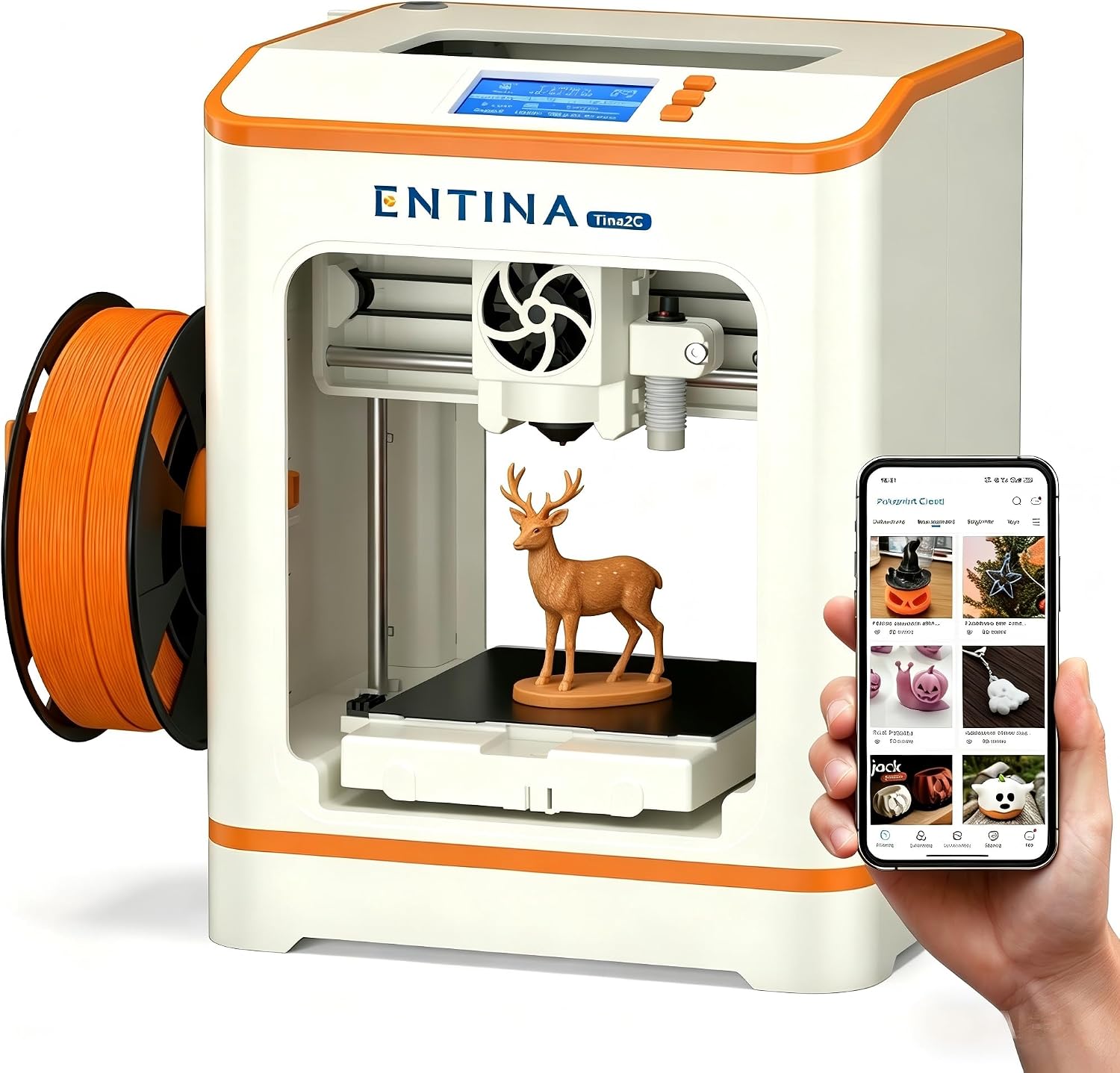 Entina Tina2C 3D Printer for Kids & Beginners, Fully Assembled Starter Mini 3D Printer, Start in 8 Mins, App & WiFi Control, Auto Leveling, 1500+ Model Library, 20+ Creative DIY Modules for STEM, Home