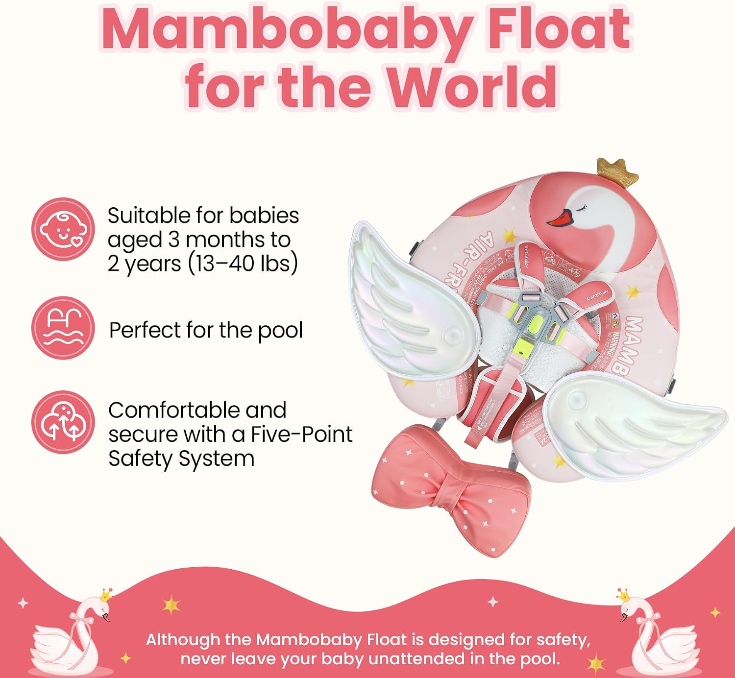 Mambobaby Float Deluxe Baby Pool Float: Safe & Comfortable Swim Trainer for Infants & Toddlers, Non-Inflatable Design, UV Protection Canopy, Fun Water Experience for Ages 3-24 Months