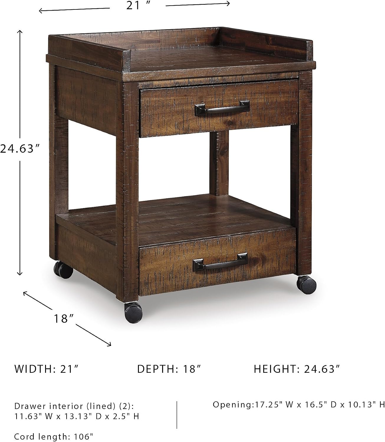 Signature Design by Ashley Baldridge Office Printer Stand, Storage, Electrical Outlets, USB Charing Ports, Wood, 21' W x 18' D x 24.63' H, Brown