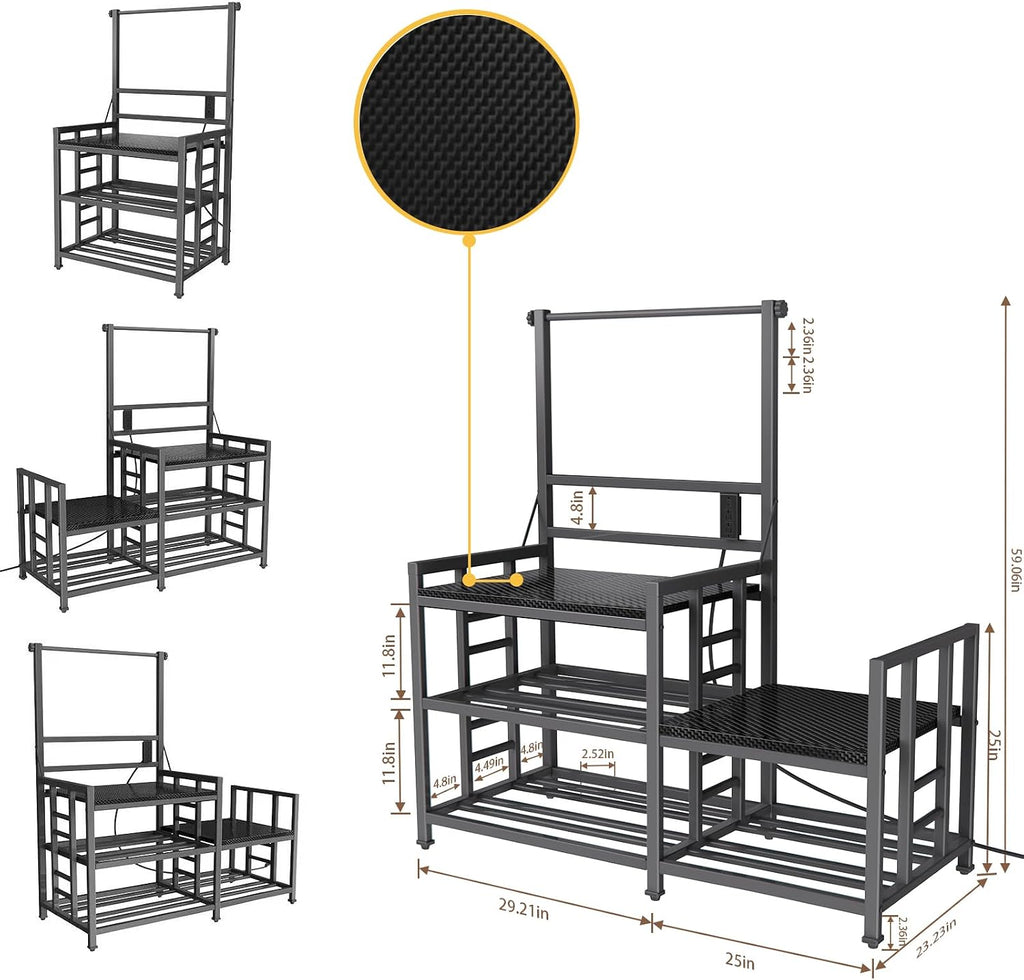 3D Printer Table with Filament Storage Printer Stand with Power Outlet,Heavy Duty 3D Printer Storage rack for ABS, PLA, TPU Filament Spools, Home Offices and Studios Carbon Fiber Black