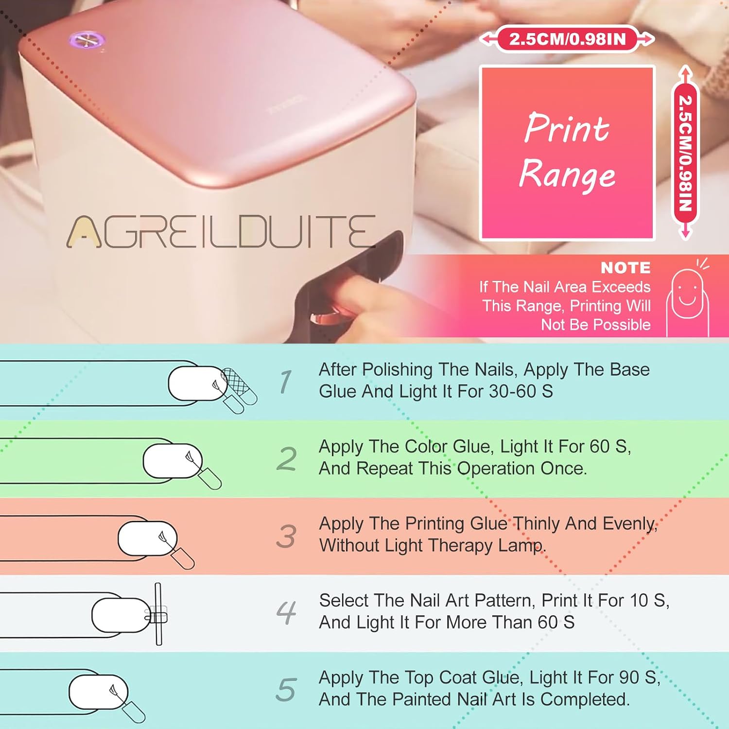 Nail Printer Nail Art Machine, Portable 3D Digital Printer for Nail Art, DIY Nail Printer Control Through Mobile App with Design Gallery,10s Fast Printing, for Beauty & Personal Care
