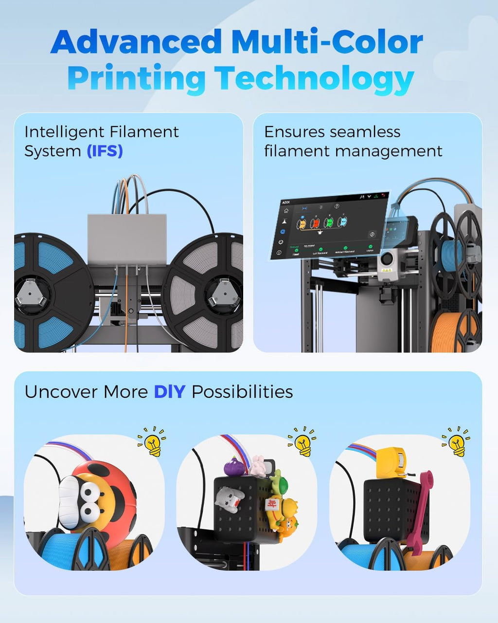 FLASHFORGE AD5X 3D Printer,Multi-Color 3D Printer with IFS,Fully Auto Leveling with Max 600mm/s High Speed Printing and Max 300°C Nozzle,Large Printing Size 220 * 220 * 220mm