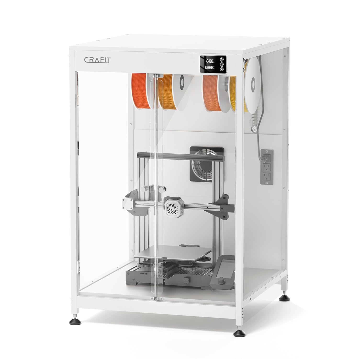 Crafit 3D Printer Cabinet, 3D Printer Enclosure with Ventilation, Thermo-Hygrometer and LED Light, Effectively Noise Reduction, Fits 3D Printers Up to 23''W x 22.4''D x 25.4''H