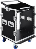 PRORECK 14U Rack/Road Case With Slant Mixer Top, And Casters, 20'' Rackable Depth, Plywood, 14U Installation Size, Pro Stage Performance.