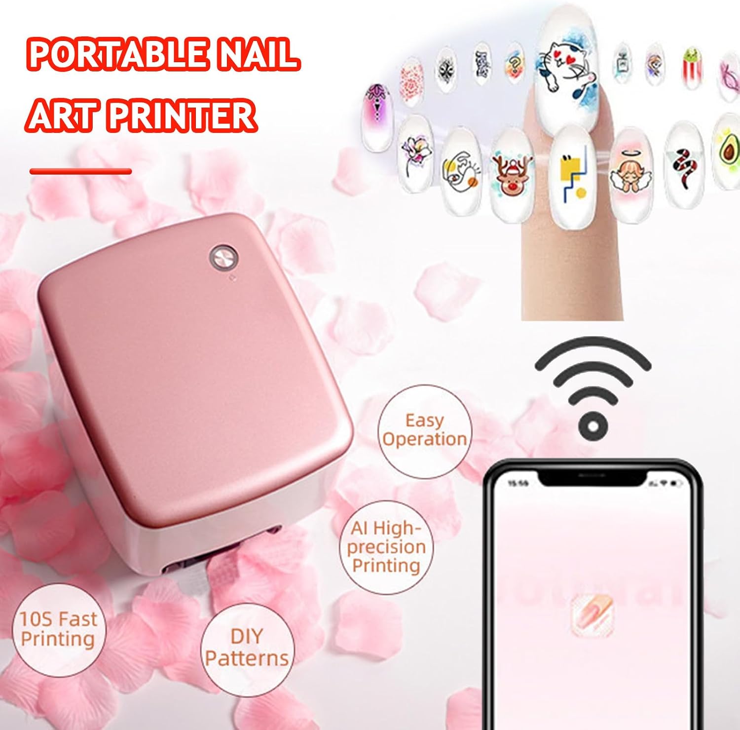 Digital Mobile Nail Art Printer,3D Nail Printing Robot Nail Art Printing Machine, Support APP/DIY, Fast Drawing in 10S, Portable Nail Painting Machine for Girls' Home Nails