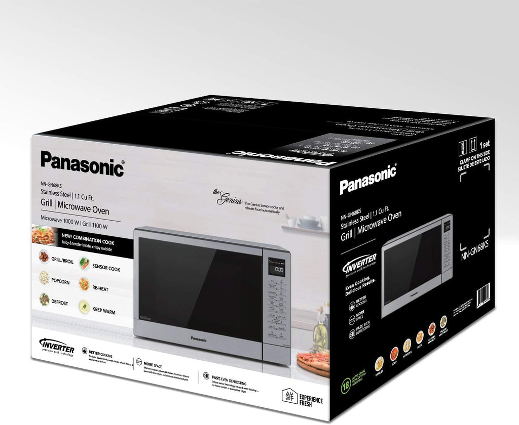 Panasonic 2-in-1 Microwave Oven with FlashXpress Broiler, Inverter Technology for Even Cooking and Smart Genius Sensor, 1000W, 1.2 cu.ft. Countertop - NN-GN68KS (Stainless Steel / Silver)