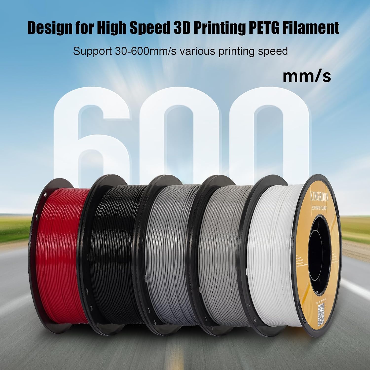 Kingroon High Speed PETG Bundle 3D Printer Filament 1.75mm, 3D Printer Rapid Filament for 30-600mm/s Hyper Printing Filament, Dimensional Accuracy +/- 0.03 mm, 10 kg Plastic Spool (22lbs（Black）