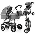 2 in 1 Baby Stroller, Convertible Pushchair Stroller w/Reversible Seat, Foldable Newborn Pram Carriage, Adjustable Canopy, Storage Basket, Diaper Bag & Cup Holder, 0-36 Months (Dark Gray)