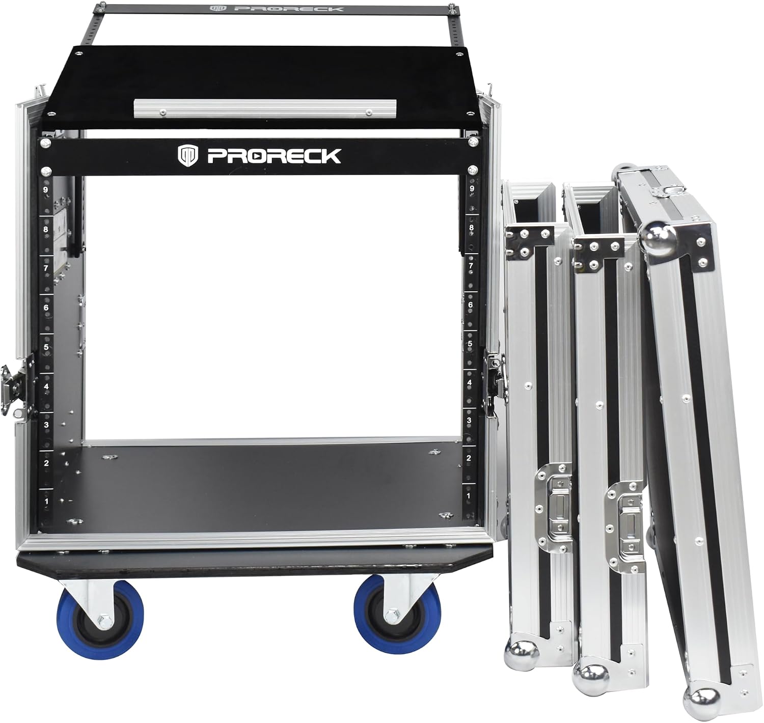 PRORECK 10U Rack/Road Case With Slant Mixer Top, And Casters, 20'' Rackable Depth, Plywood, 10U Installation Size, Pro Stage Performance.