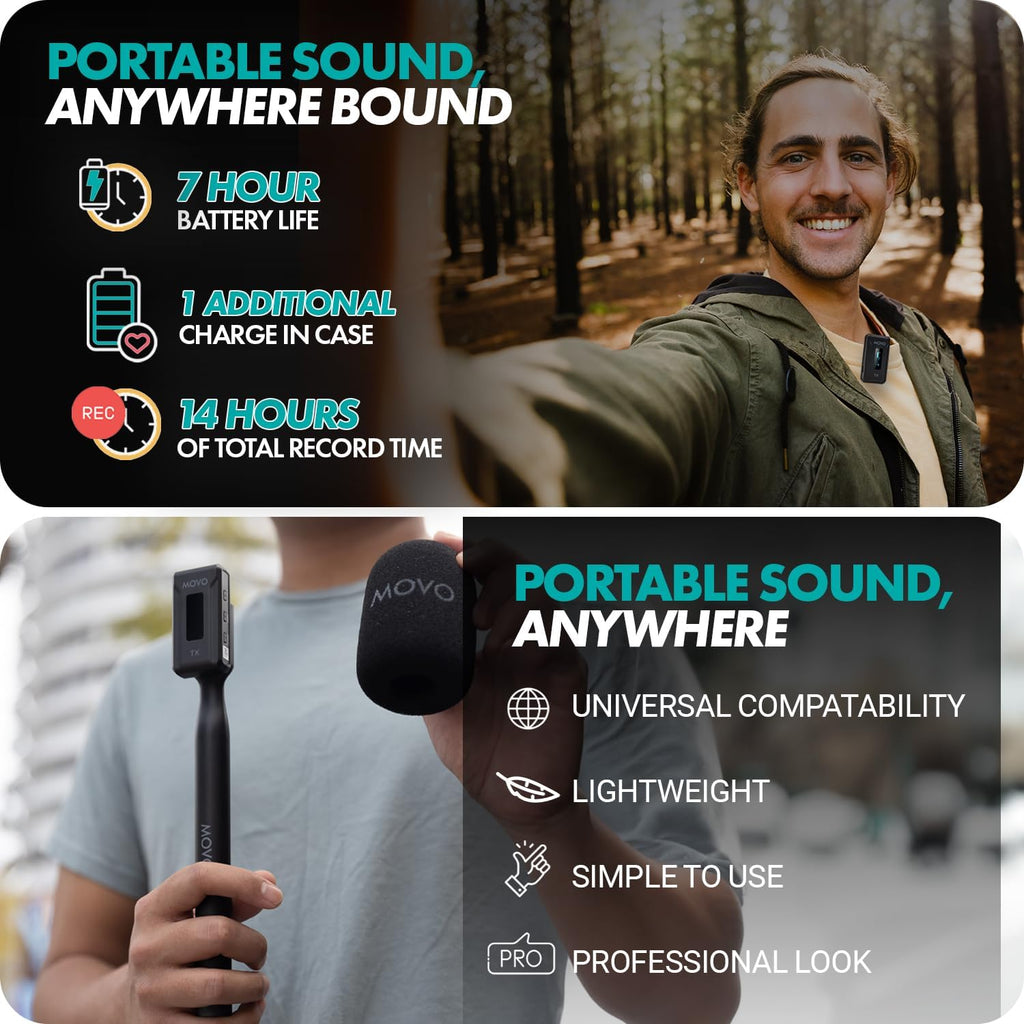 Movo WMX-2-L-Duo Dual Wireless Lavalier Microphone for iPhone/Lightning Devices with WMX-HM Handheld Adapter - Lapel Mic with Handle Mount for Content Creators, Interviews, Reporting