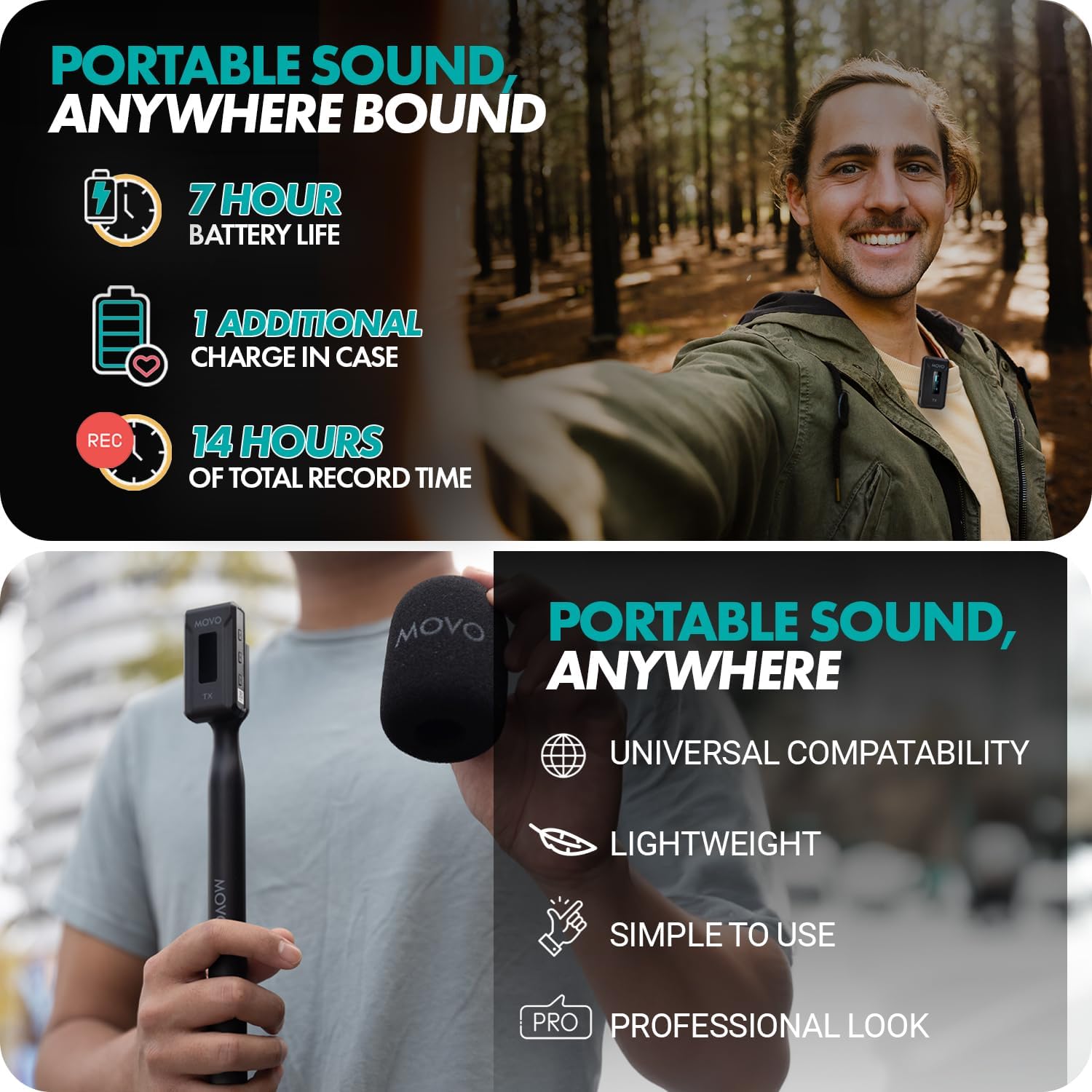 Movo WMX-2-L-Duo Dual Wireless Lavalier Microphone for iPhone/Lightning Devices with WMX-HM Handheld Adapter - Lapel Mic with Handle Mount for Content Creators, Interviews, Reporting