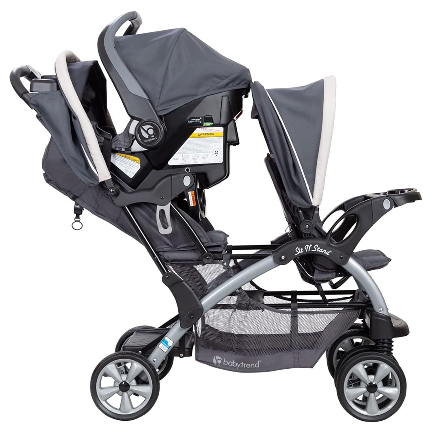 Baby Trend Sit N' Stand Convertible Multi-Use Easy Fold Travel Toddler & Baby Tandem Double Stroller with Safety Harness and Storage Basket, Magnolia
