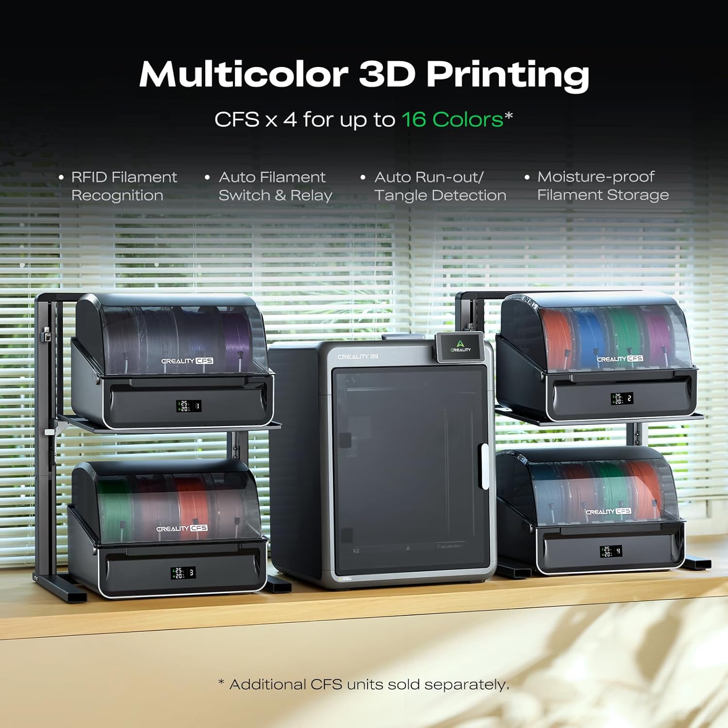 Creality K2 Combo 3D Printer, Multicolor Printing Bundle with CFS, Max 600mm/s Printing Speed, Smart Auto Leveling & Al Camera, Next-Gen Direct Drive Extruder, Build Volume 260 * 260 * 260mm