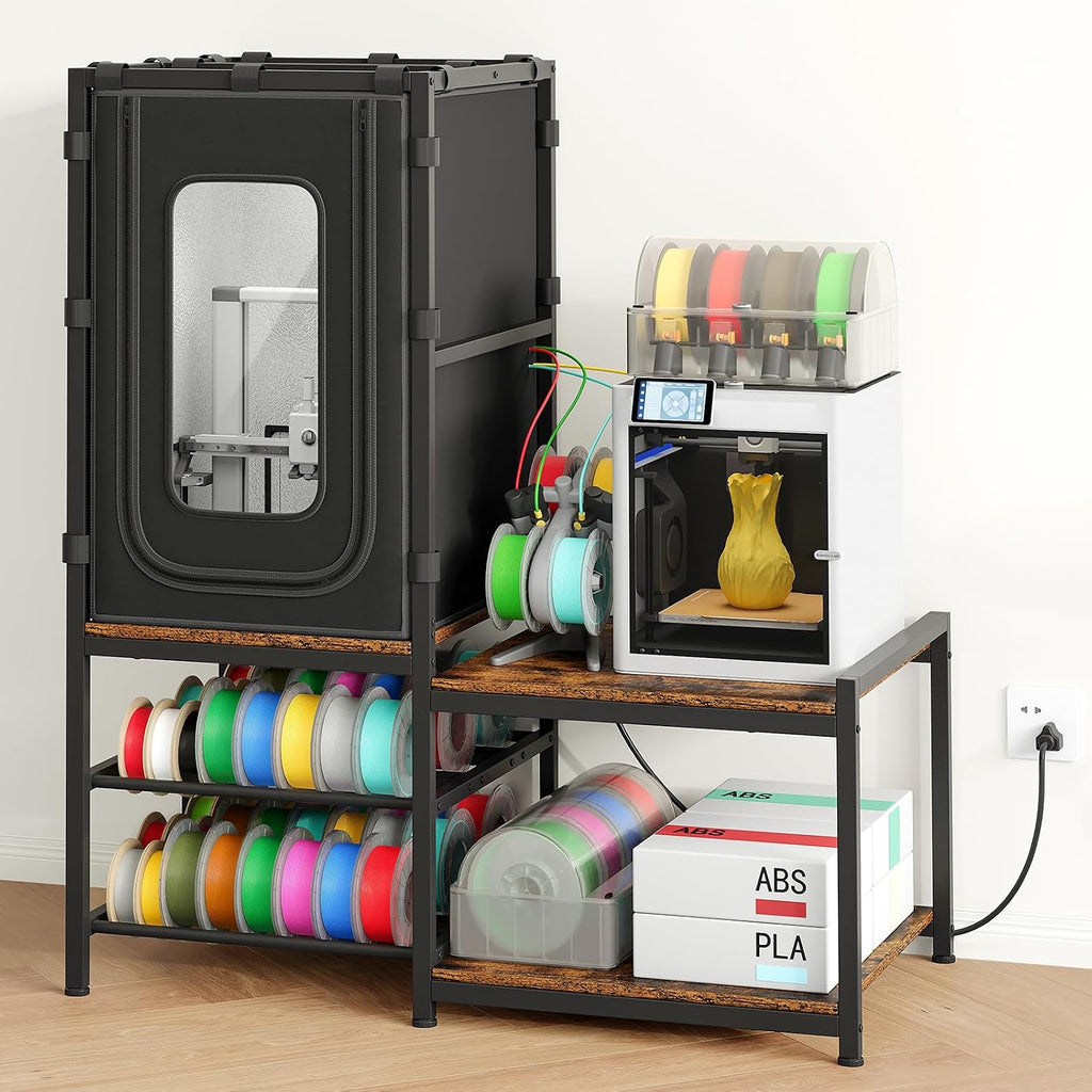 ikkle 3D Printer Cabinet with Dustproof & Noise Reducing Enclosure — Heavy Duty Filament Storage Stand with Protective Cover for Home Office, Studio Workshop